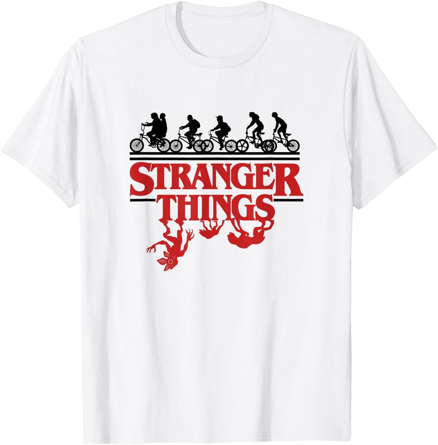 Stranger Things Kids Riding Bikes Hunted By Monsters T-Shirt - T-Shirt | White