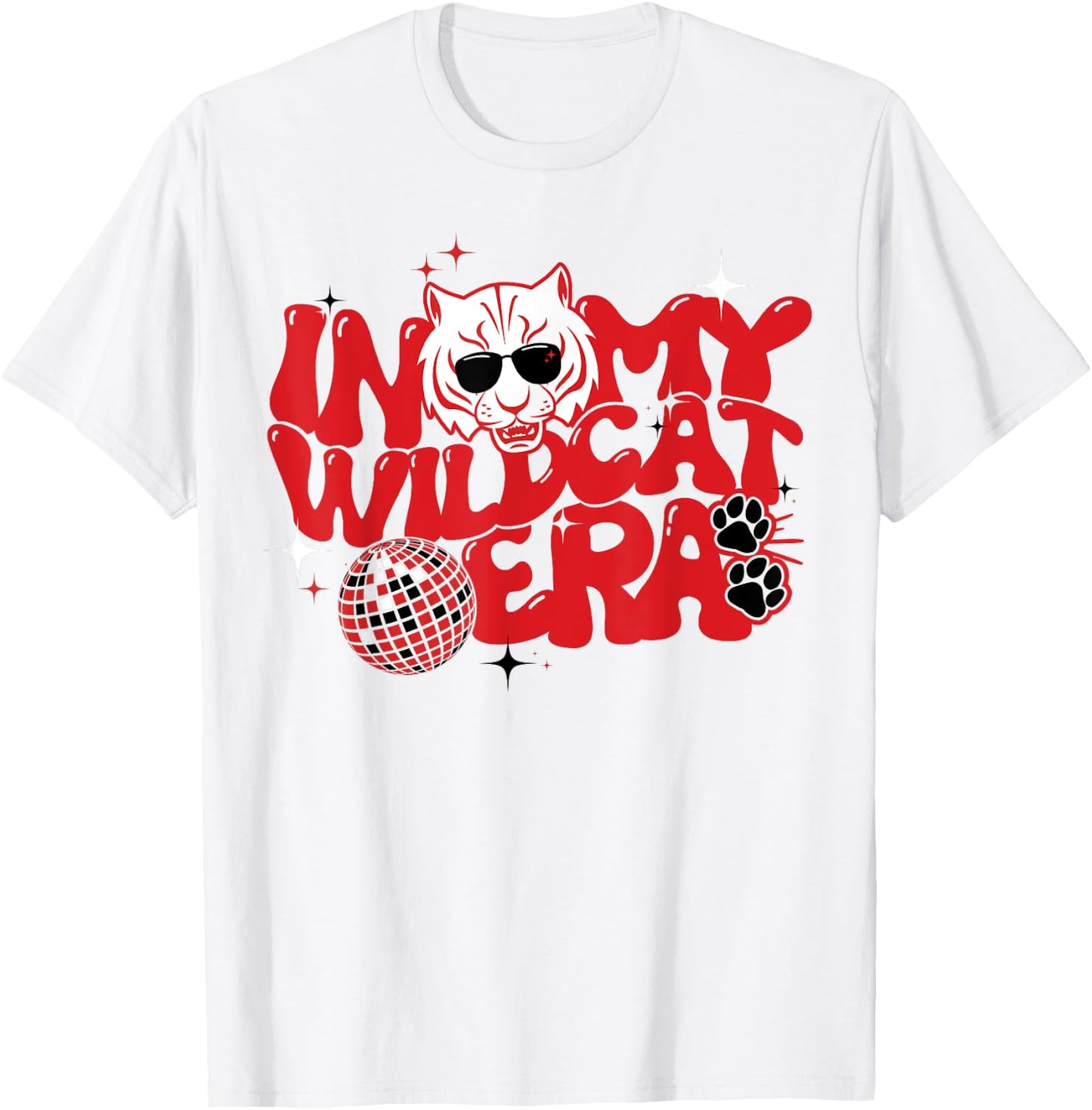 In My Wildcat Era Go Wildcats Groovy School Spirit Mascot T-Shirt - T-Shirt | White