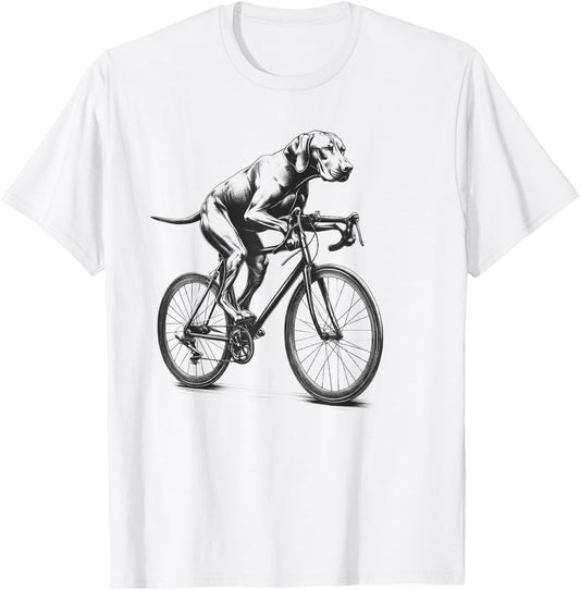 Vizsla Dog Riding a Bike Bicycle Biker Cycling Women Kids T-Shirt - T-Shirt | White