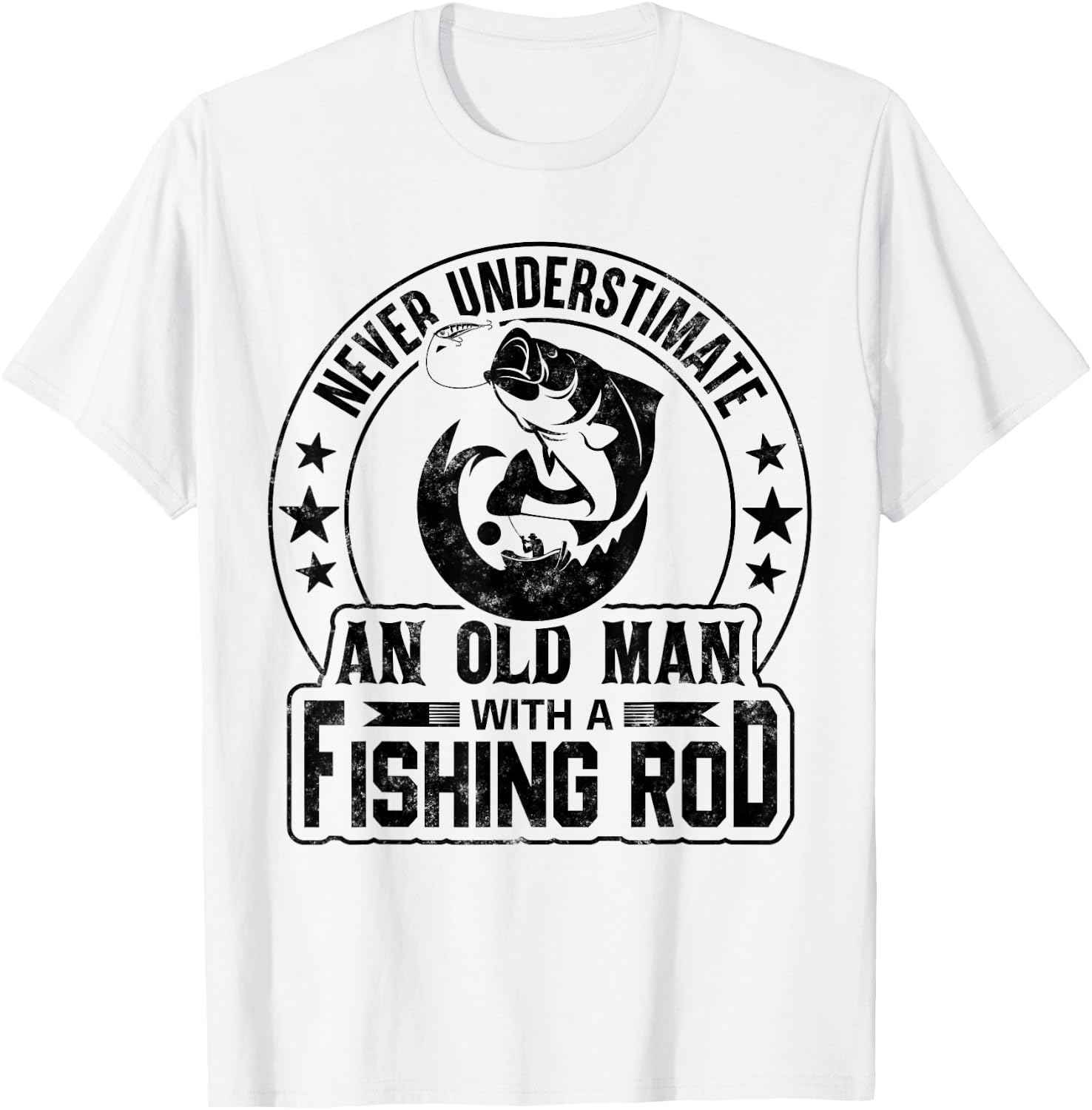 Never Underestimate an Old Man with a Fishing Rod Funny T-Shirt - T-Shirt | White