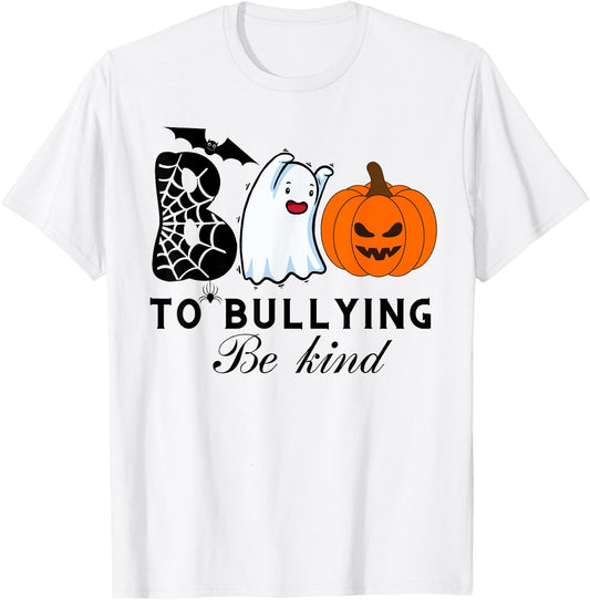 boo to bullying ghost cute unity day orange Halloween b kind T-Shirt - T-Shirt | White