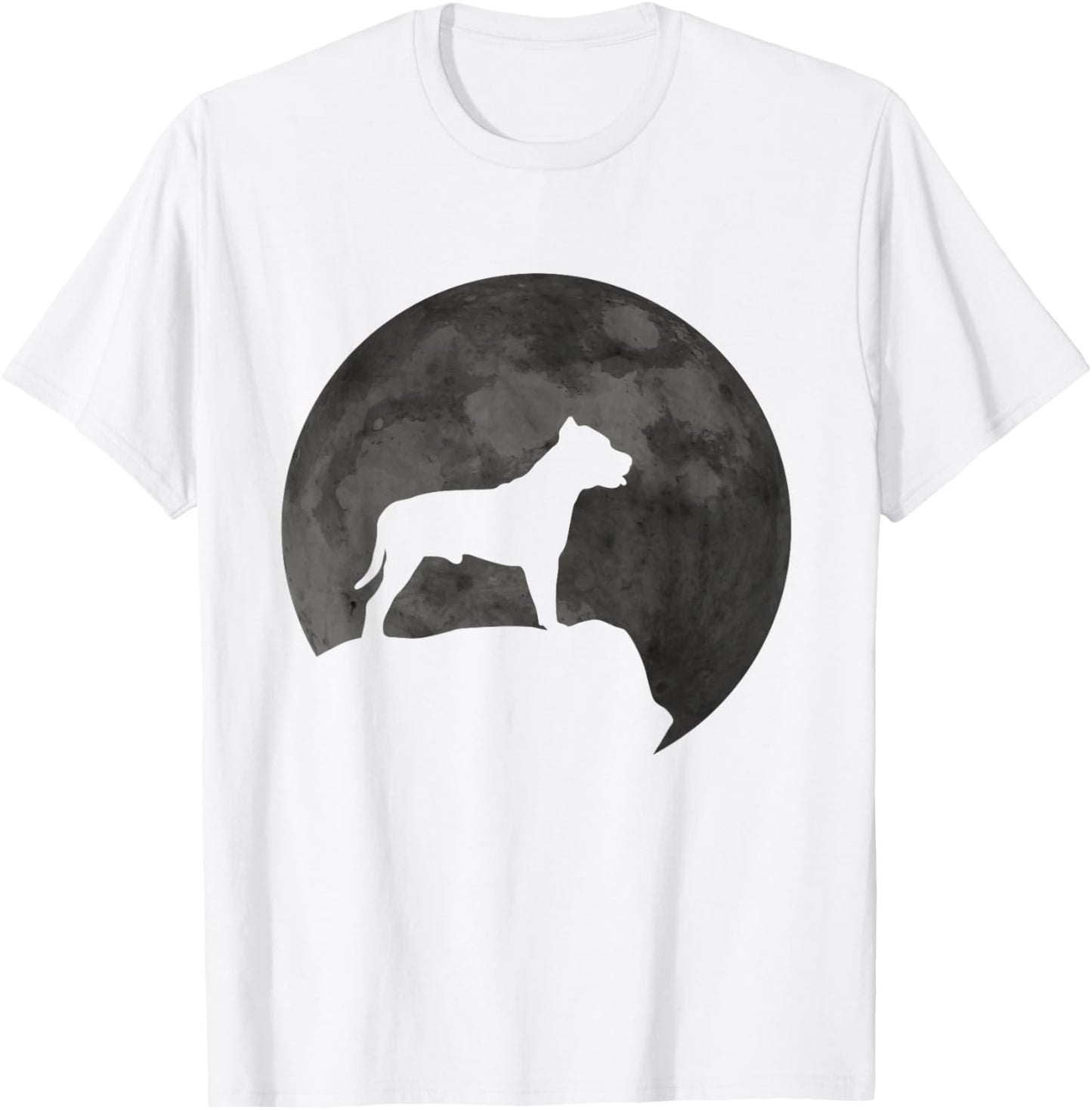 Moon And Dog Silhouette - Pitbull T-Shirt - T-Shirt | White