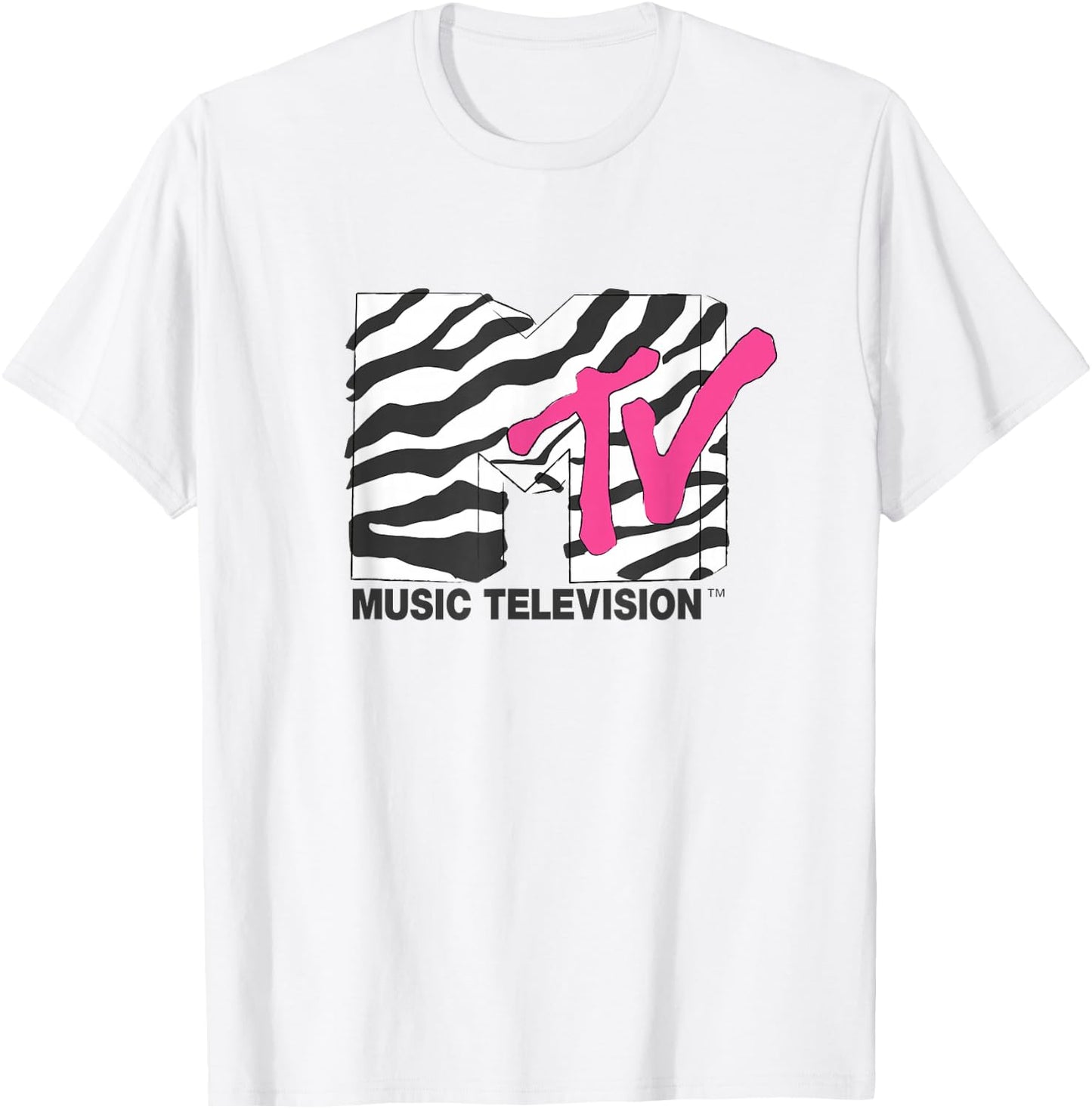 MTV Music Television Retro Eighties Neon Zebra Print Logo T-Shirt - T-Shirt | White