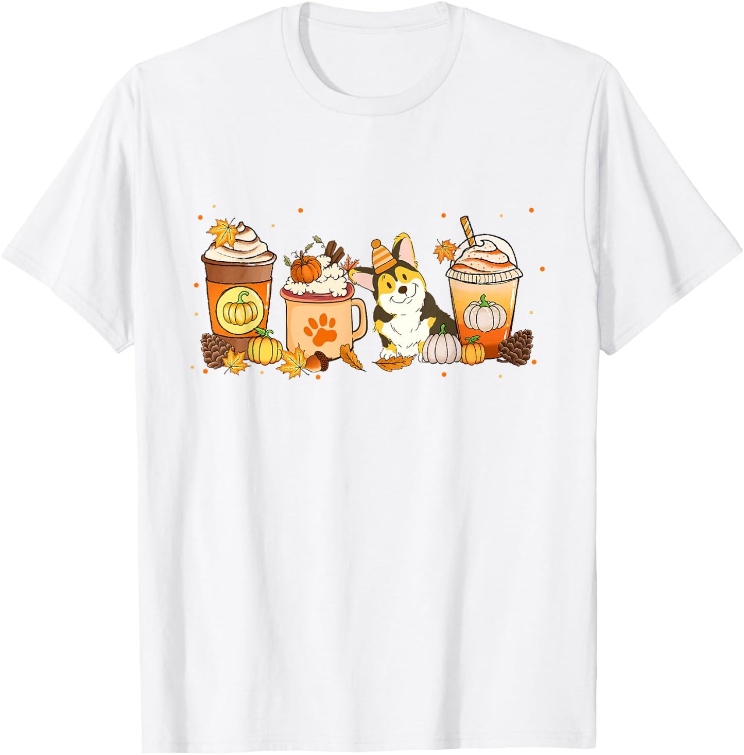 Corgi Coffee Pumpkin Spice Dog Lovers Fall Thanksgiving T-Shirt - T-Shirt | White