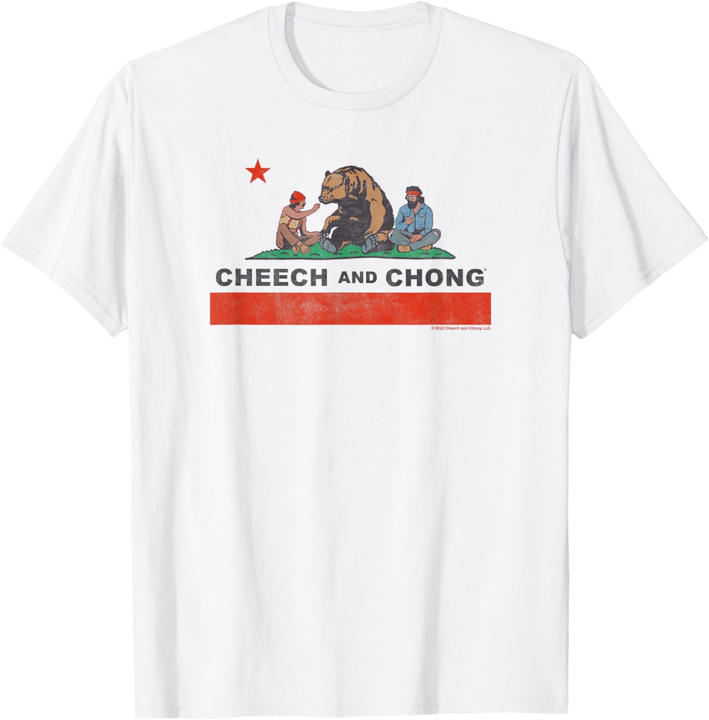 Cheech & Chong Chilling In California Republic Flag V3 T-Shirt - T-Shirt | White