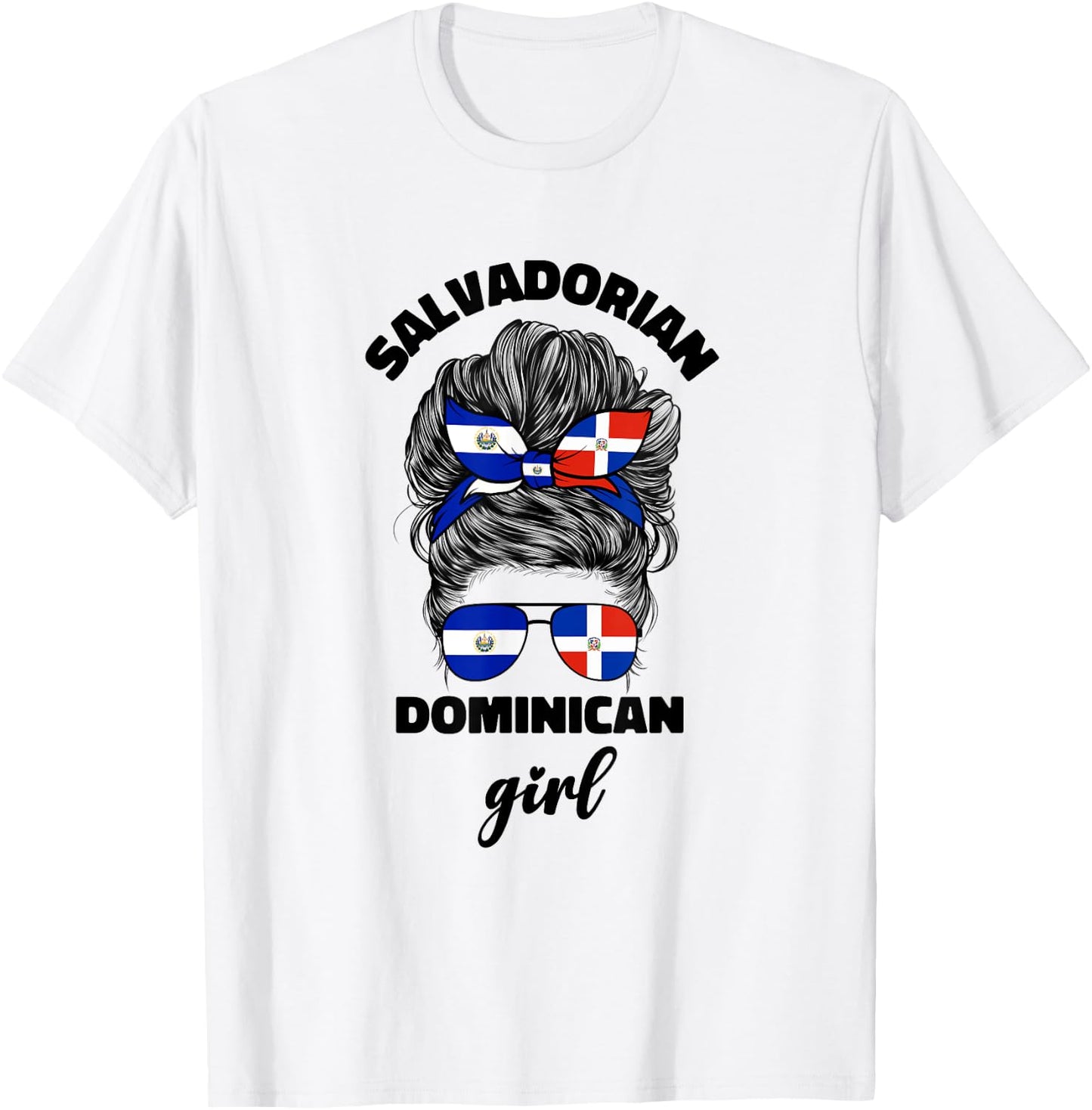 Half Dominican And Salvadorian El Salvador Flag Girl Women T-Shirt - T-Shirt | White