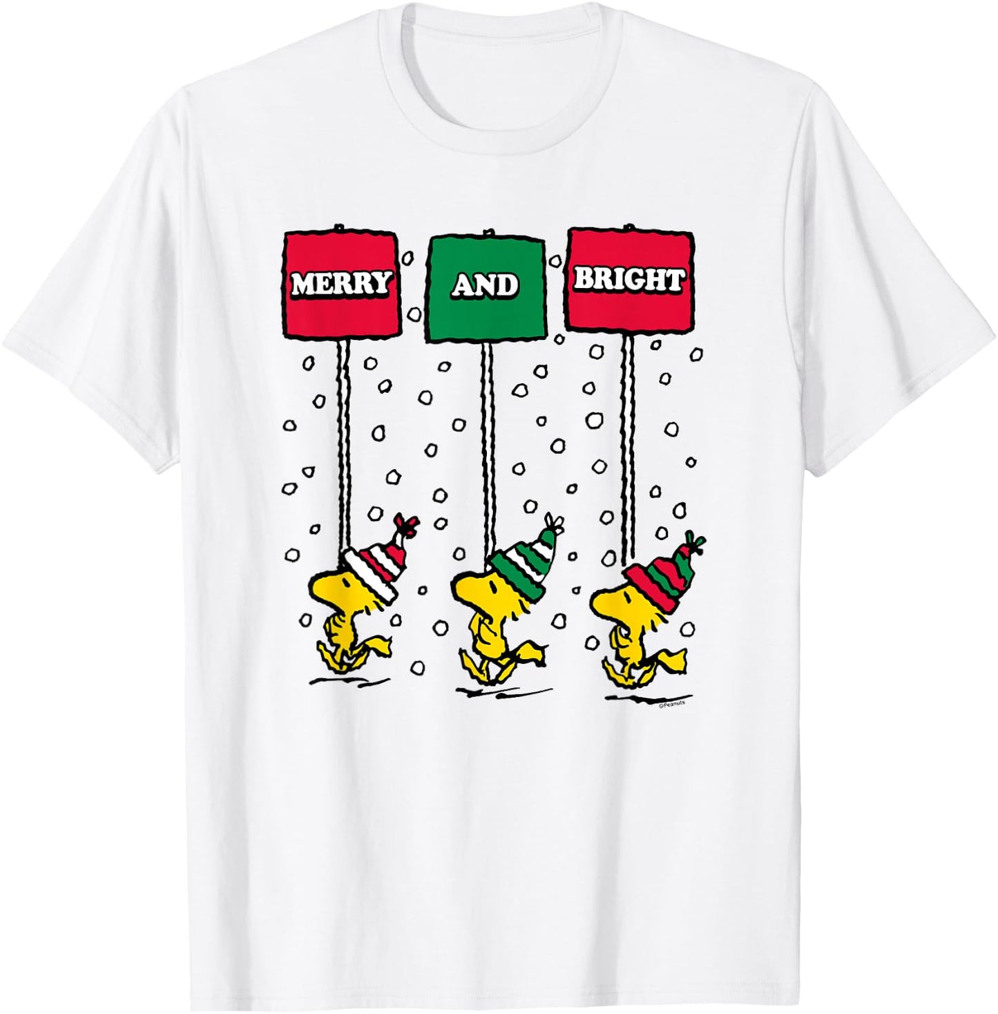 Peanuts - Woodstock Merry Christmas And Bright T-Shirt - T-Shirt | White