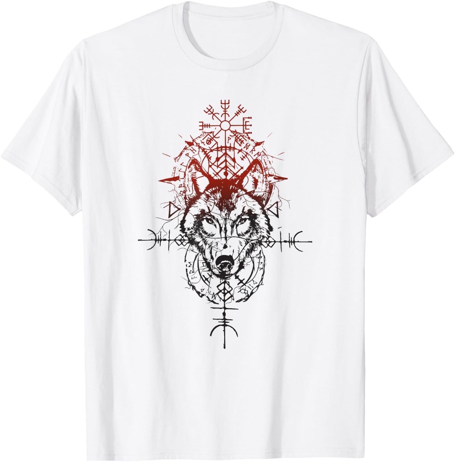 Walhalla Wolf Odin Runes Symbols Nordic Compass Viking T-Shirt - T-Shirt | White