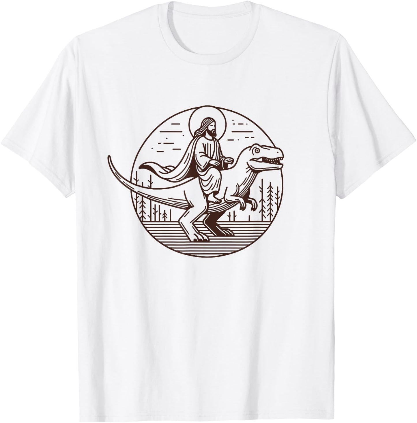 Funny Jesus Riding T-Rex Dinosaur Meme Parody for Believers T-Shirt - T-Shirt | White