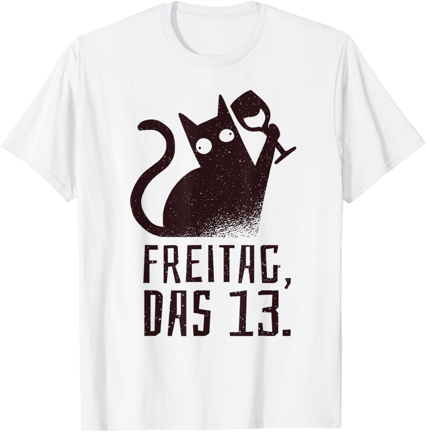 Friday the 13th Cat with Wine Saying for Wine Drinkers T-Shirt - T-Shirt | White