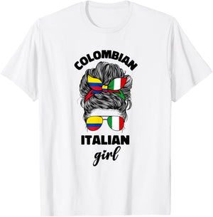 Half Italian And Colombian Colombia Italy Flag Girl Women T-Shirt - T-Shirt | White