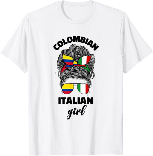 Half Italian And Colombian Colombia Italy Flag Girl Women T-Shirt - T-Shirt | White