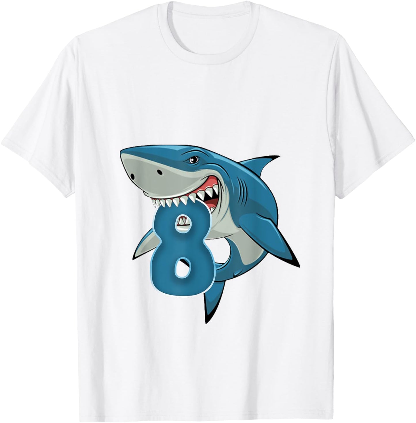 Boy 8th Birthday Shark 8 Year Old Birthday Shark Theme Party T-Shirt - T-Shirt | White