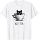 Funny Black Cat Kit-Tea Graphic T-Shirt - T-Shirt | White