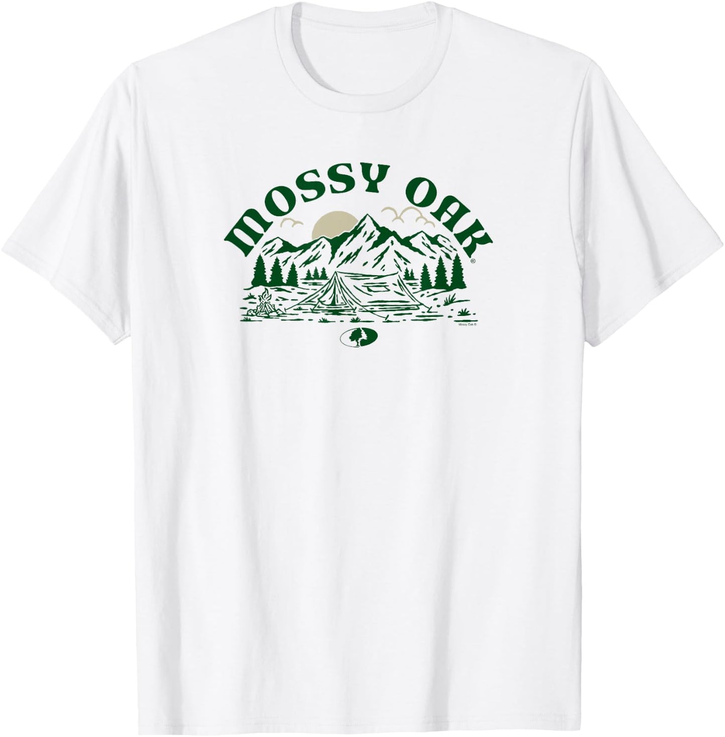 Mossy Oak Camping Retro Mountain Landscape Logo T-Shirt - T-Shirt | White