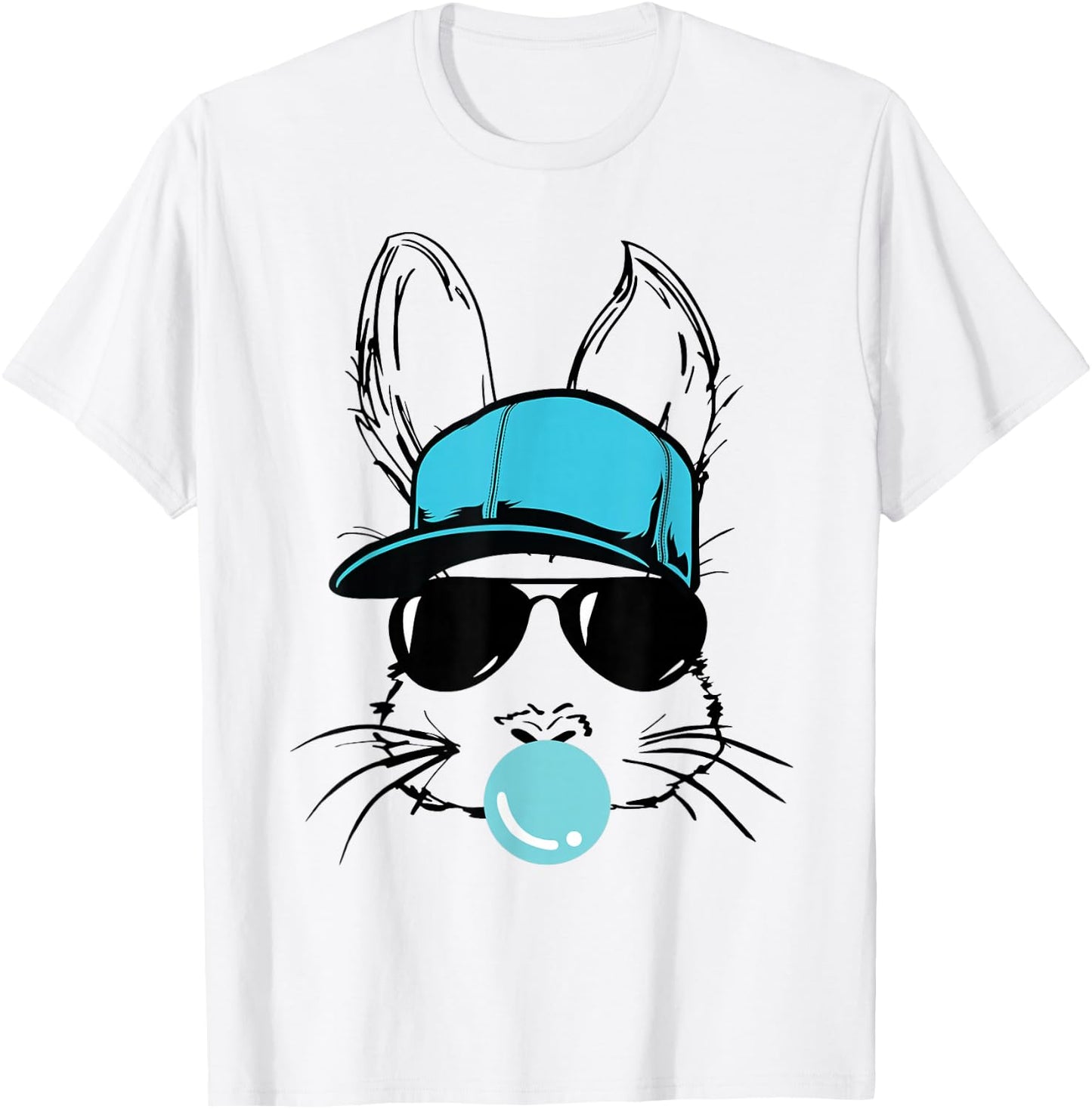 Bunny Face With Hat Sunglasses Bubble Gum Easter Day Boy Kid T-Shirt - T-Shirt | White
