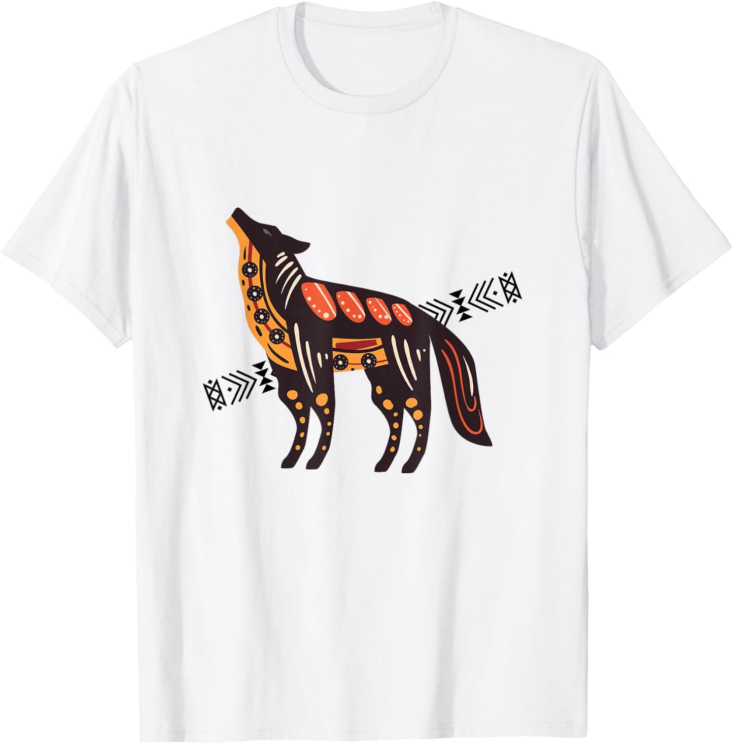 Native American Indian Coyote Wolf Tribal Style Southwest T-Shirt - T-Shirt | White