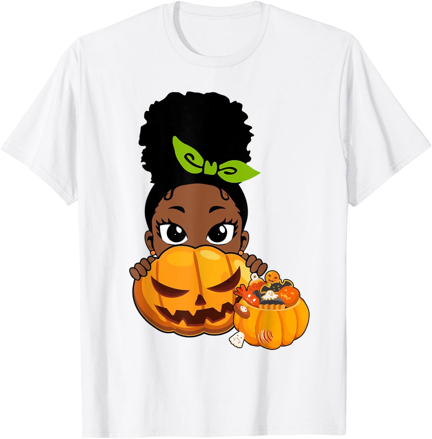 Cute Black African American Girls Pumpkin Halloween T-Shirt - T-Shirt | White