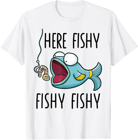 Here-Fishy Shirt Kids Toddler Boys Girls Funny Fishing T-Shirt - T-Shirt | White