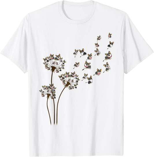Dandelion Corgi T-Shirt - T-Shirt | White