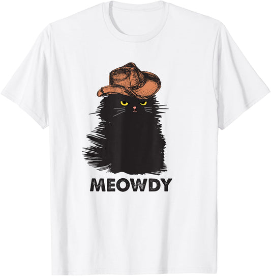 Meowdy Black cat shirts for girls, Meow and Howdy Meow Cat T-Shirt - T-Shirt | White