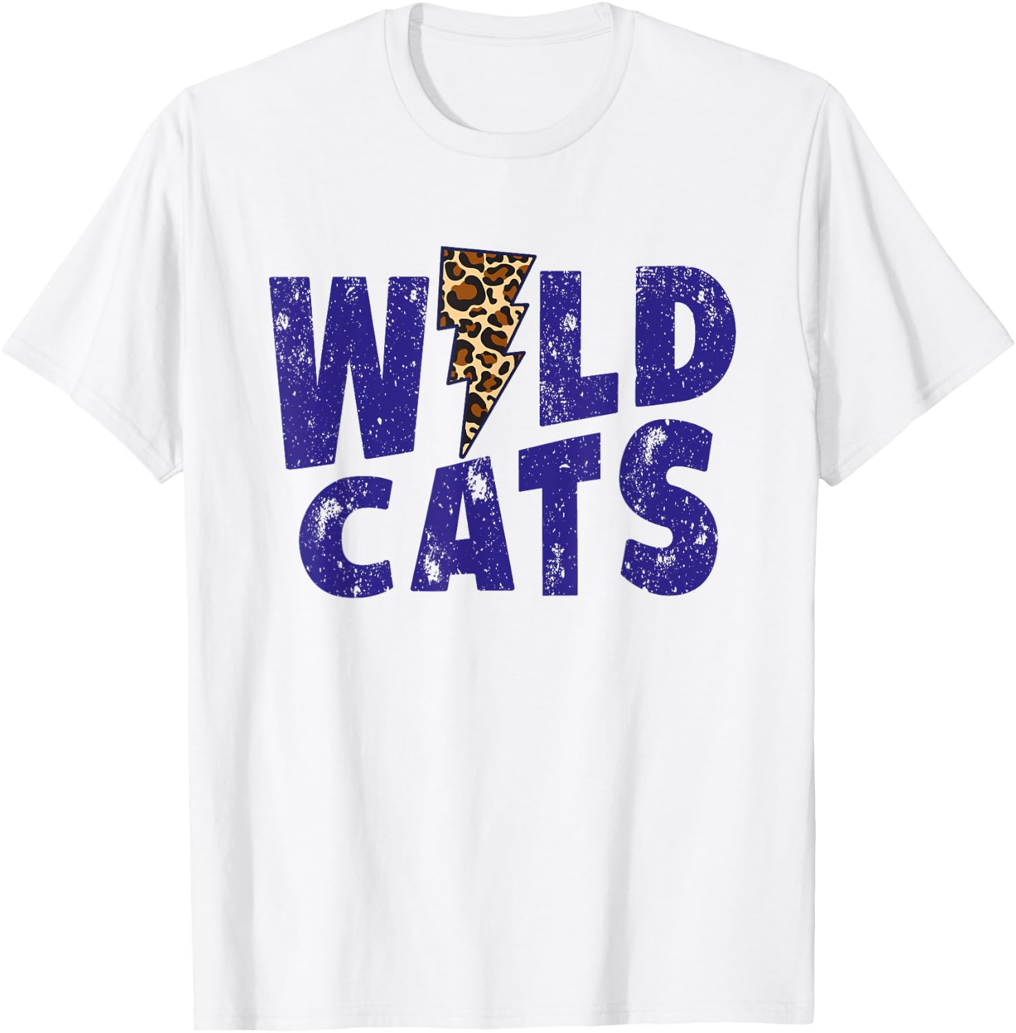 Wildcats Leopard Print Lightning Sign Cheetah Distressed T-Shirt - T-Shirt | White