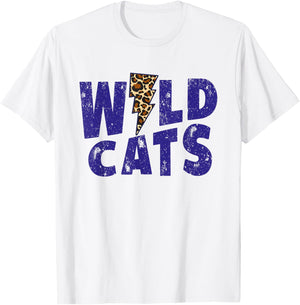 Wildcats Leopard Print Lightning Sign Cheetah Distressed T-Shirt - T-Shirt | White