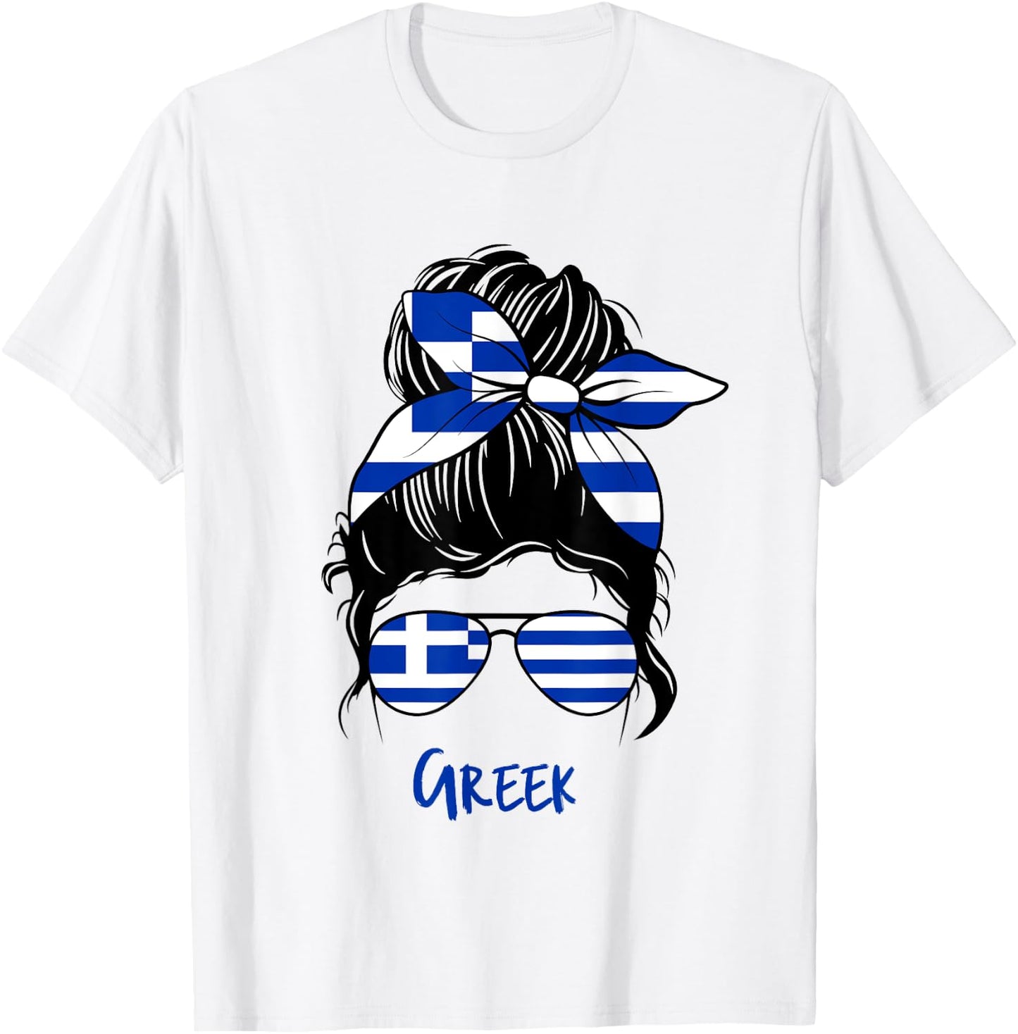 Greek Girl Bandana Glasses Flag Colors Hellenic Pride T-Shirt - T-Shirt | White