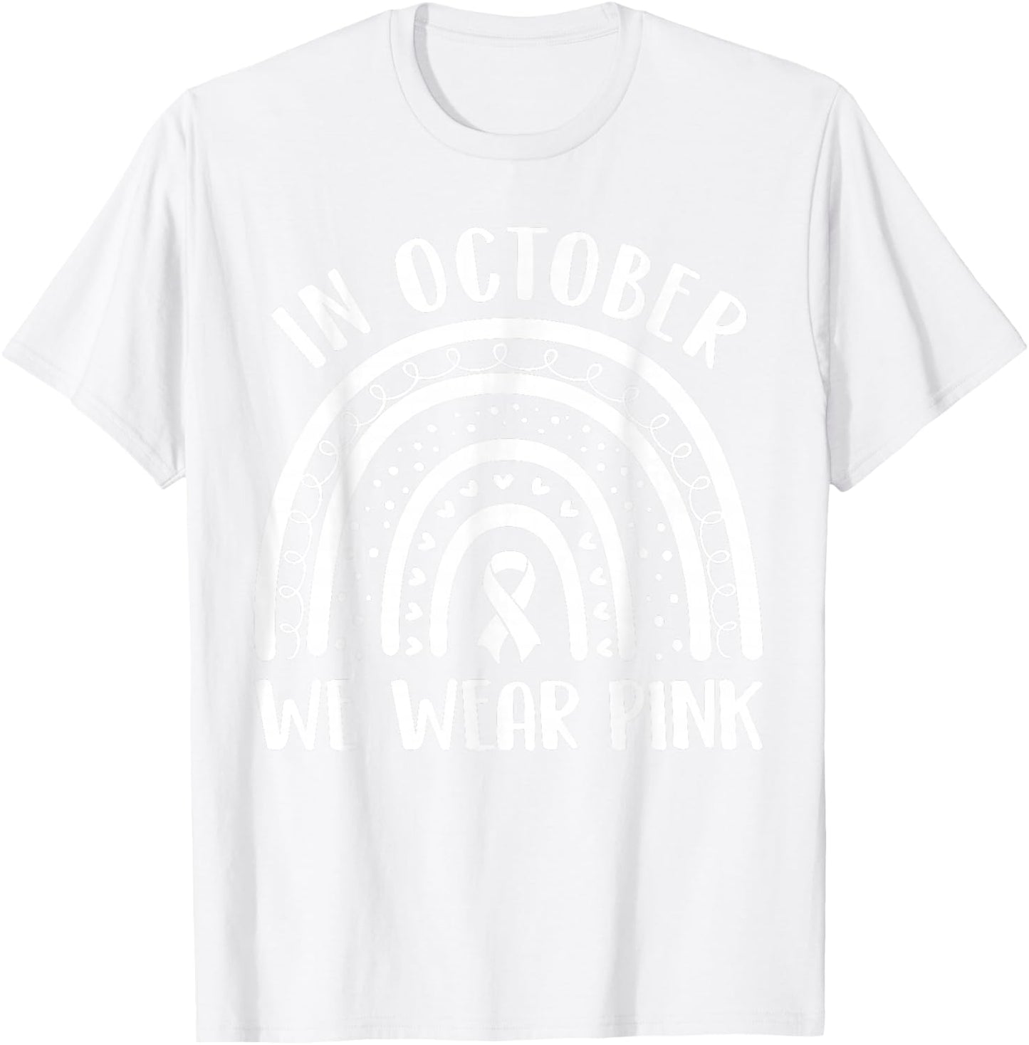 Breast Cancer Awareness Month Rainbow Kids Men & Pink T-Shirt - T-Shirt | White