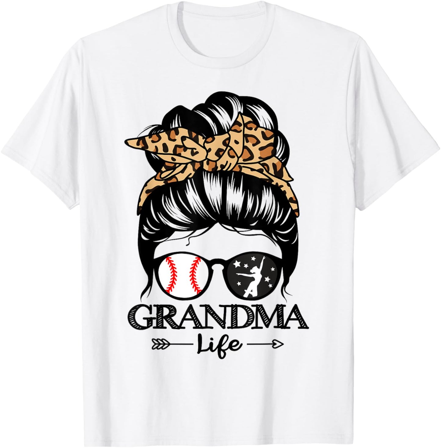 Grandma Life Messy Bun Hair Funny Baseball Dance Grandma T-Shirt - T-Shirt | White