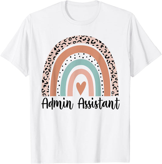 Admin Assistant Rainbow Leopard Team Office Staff Squad T-Shirt - T-Shirt | White