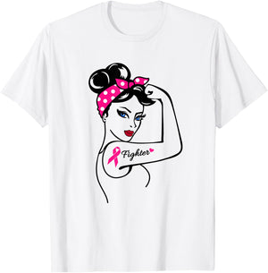 Fighter Rosie The Riveter Breast Cancer Awareness T-Shirt - T-Shirt | White