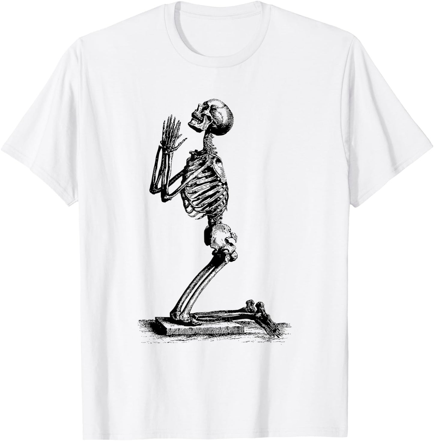 Vintage Illustration of a Praying Skeleton T-Shirt - T-Shirt | White