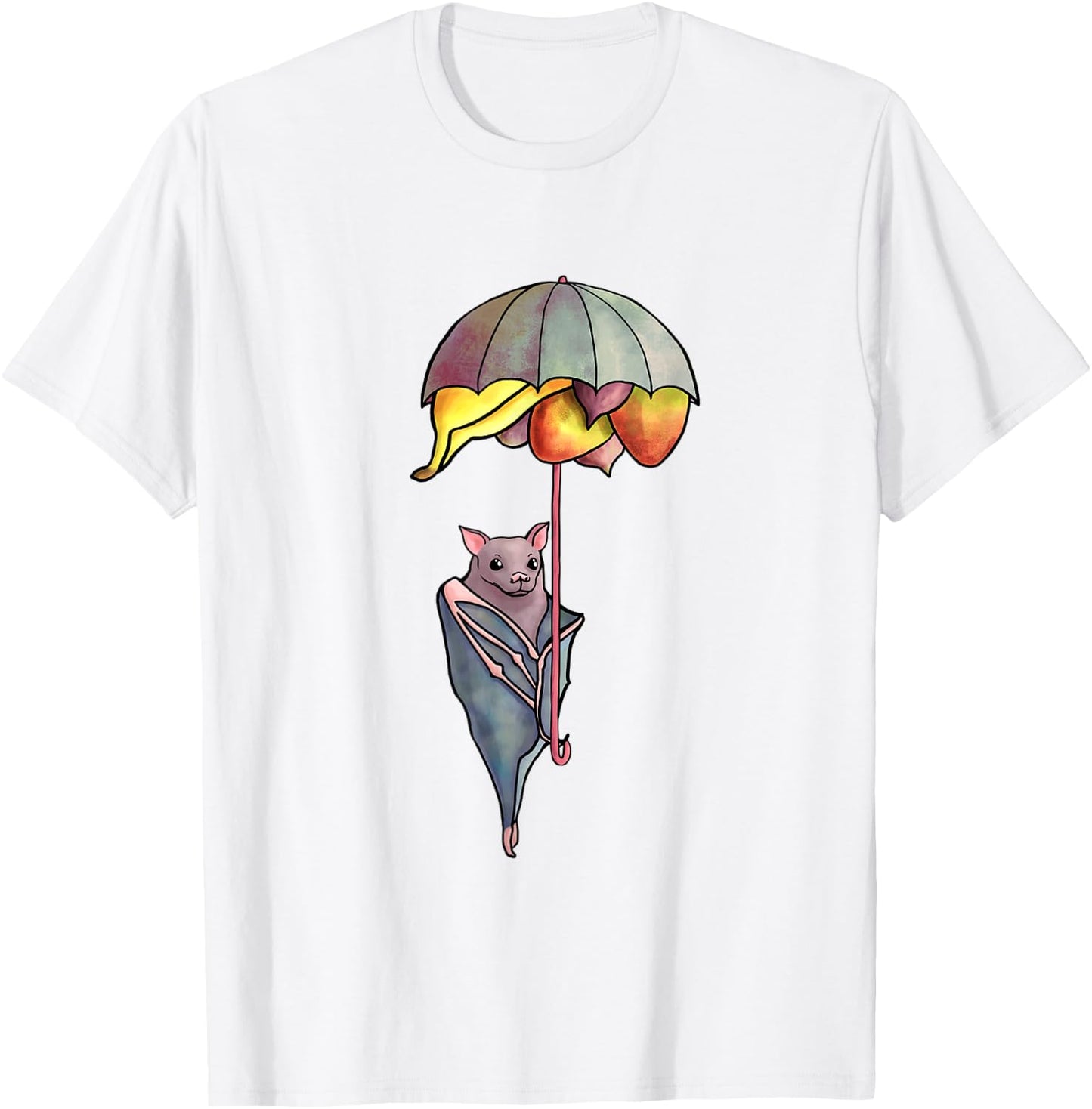 Cute Fruit Bat with Umbrella Fruit Basket T-Shirt - T-Shirt | White