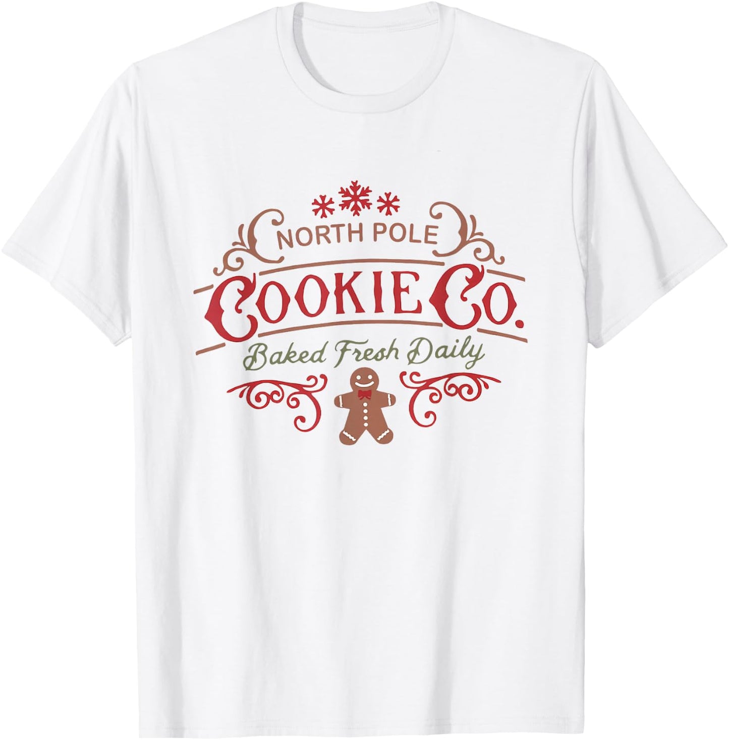 Women Retro Christmas Gingerbread Bakery North Pole Cookie T-Shirt - T-Shirt | White
