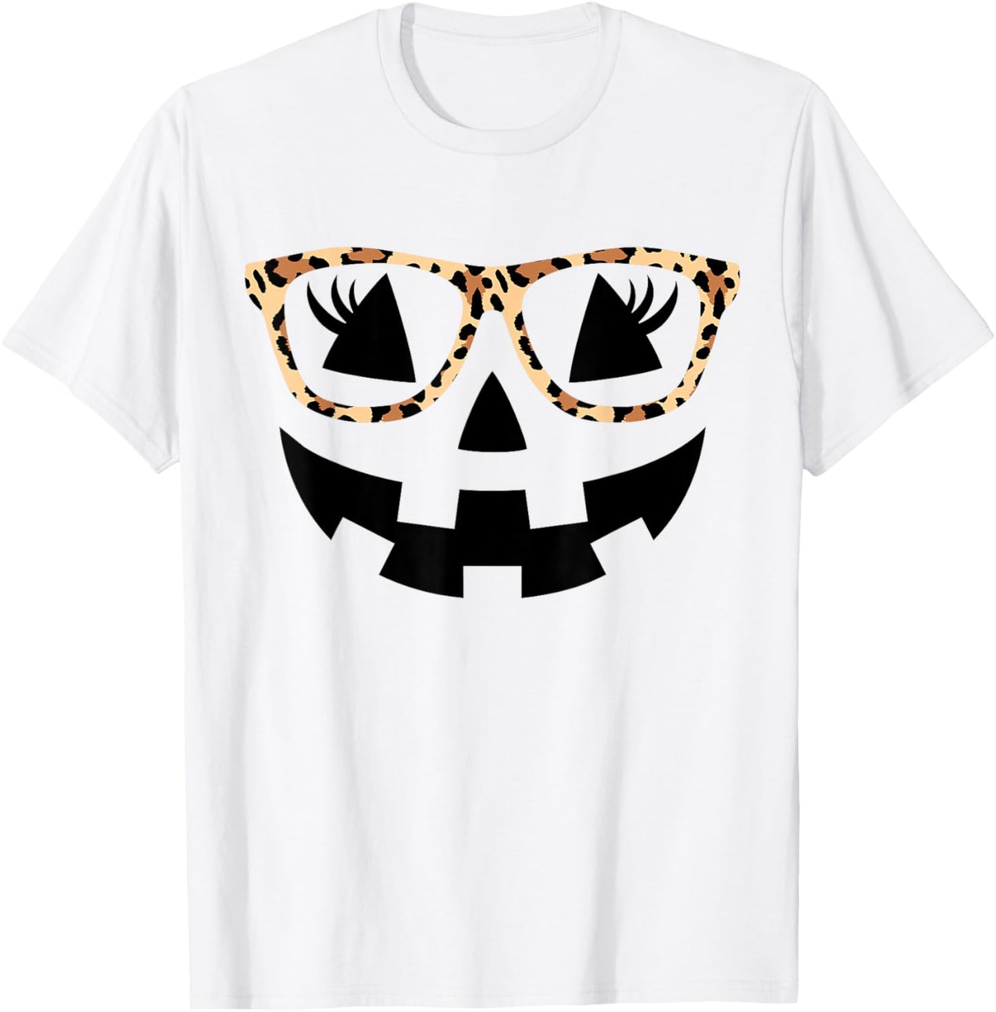 Jack O Lantern Face Pumpkin Hallowen Leopard Print Glasses T-Shirt - T-Shirt | White