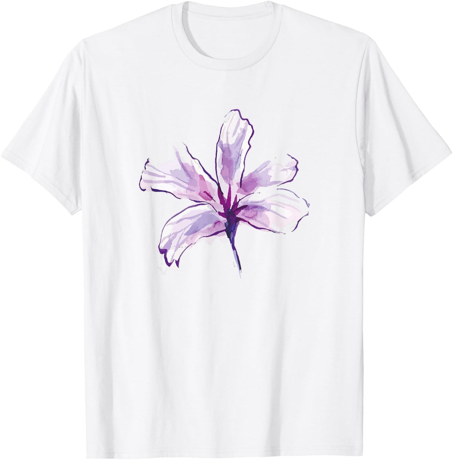 Purple White Watercolor Flower Art Paint Graphic Design Gift T-Shirt - T-Shirt | White