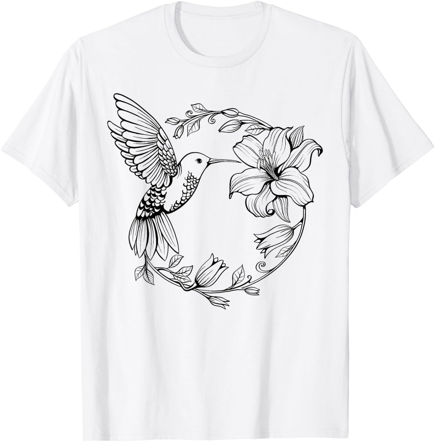 Hummingbird with Flowers Art Women Birds Lovers T-Shirt - T-Shirt | White
