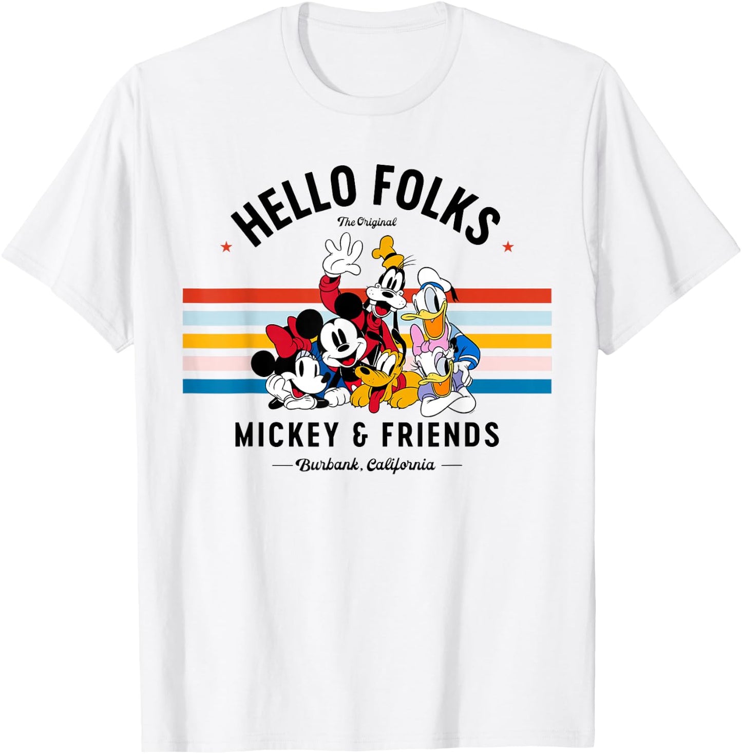 Disney Original Mickey & Friends Hello Folks Retro Vintage T-Shirt - T-Shirt | White