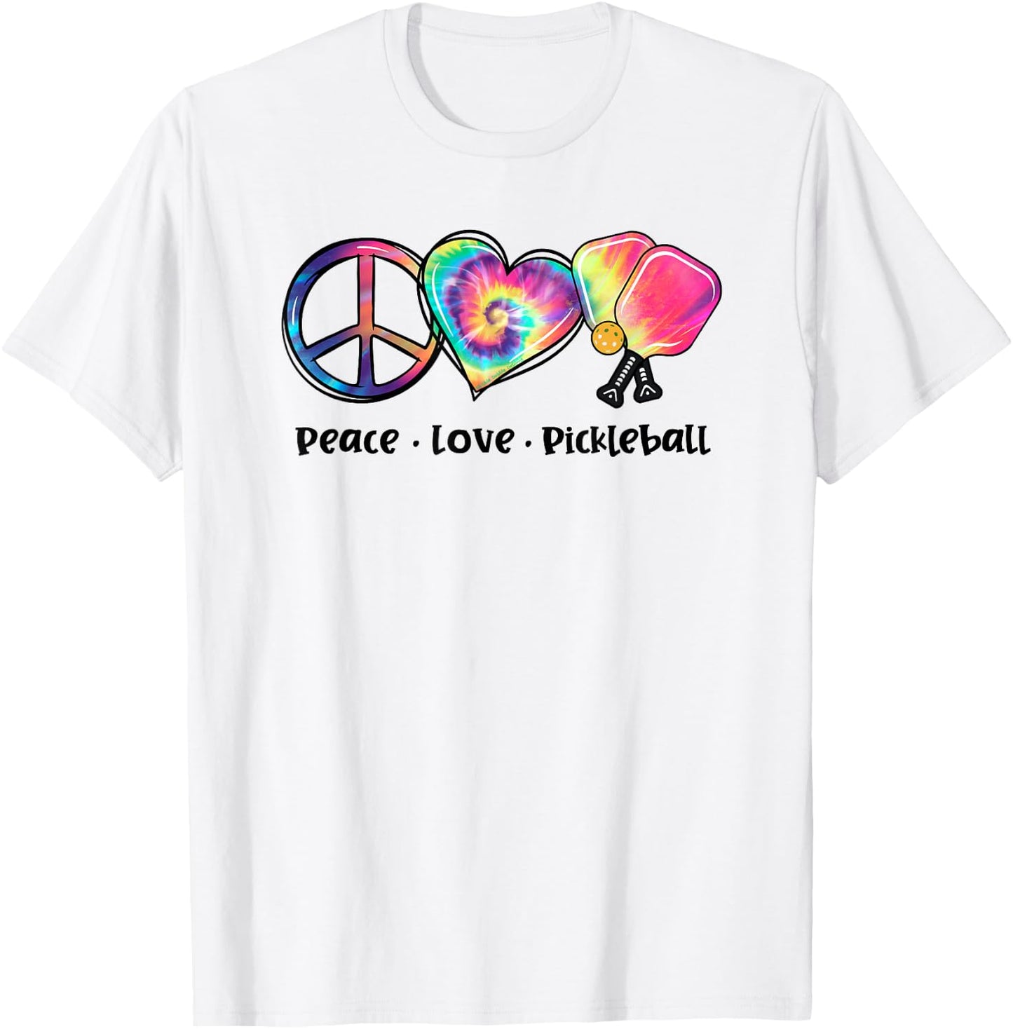 Tie Dye Peace Love Pickleball Lovers Cute Pickleball T-Shirt - T-Shirt | White