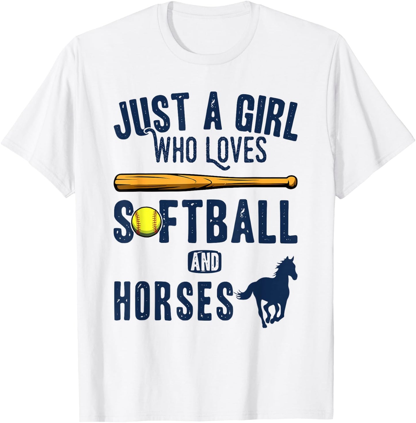 Just a girl who loves Horses and softball kids funny saying T-Shirt - T-Shirt | White