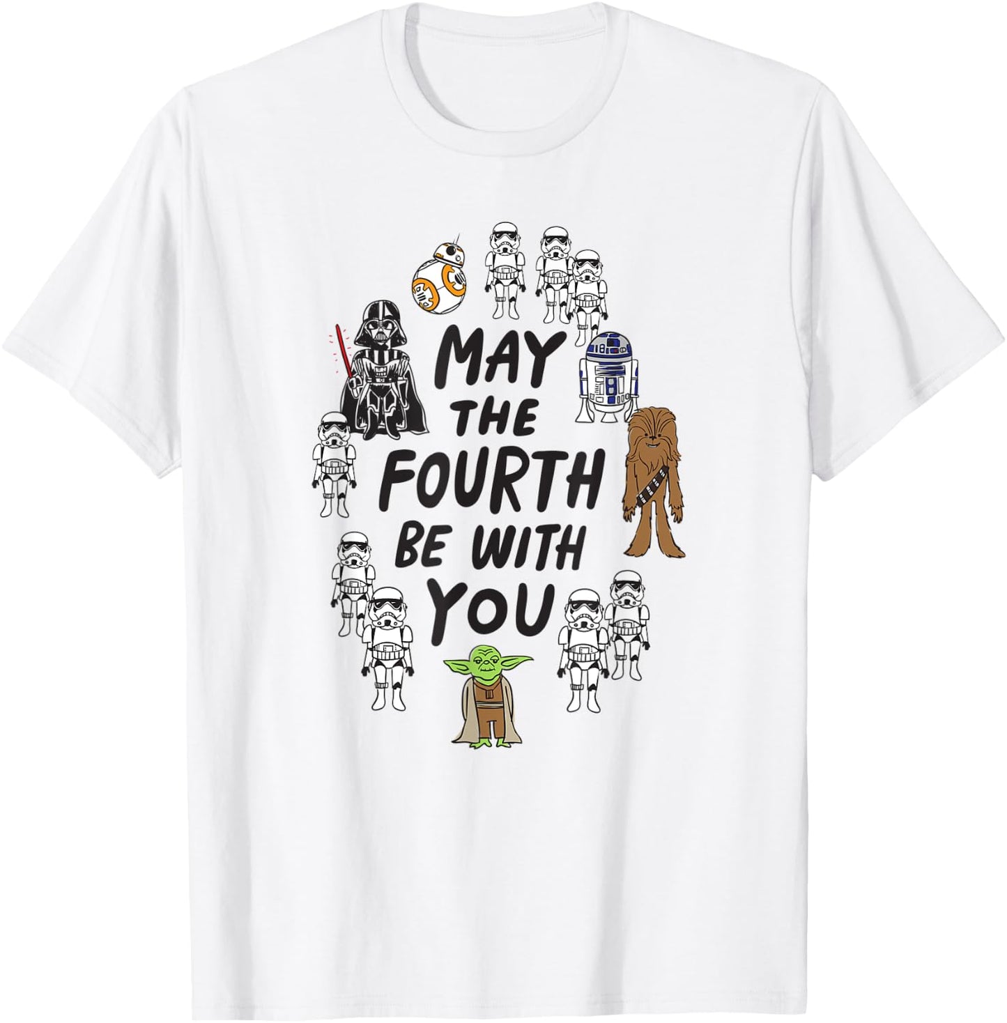 Amazon Essentials Boys' May the Fourth Be With You Doodle Characters , White, Small T-Shirt - T-Shirt | White