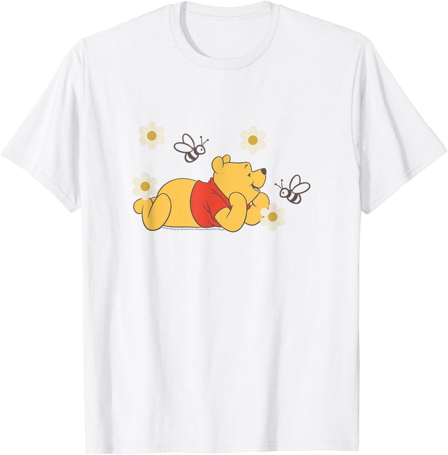 Disney Winnie The Pooh in Nature with Bees Floral Portrait T-Shirt - T-Shirt | White