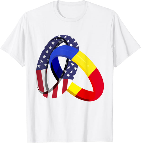 Romania American Ring Heritage Month Patriot Flags T-Shirt - T-Shirt | White