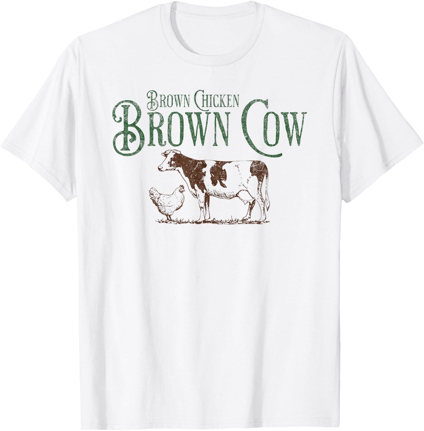 Brown Chicken Brown Cow Funny Bow Chicka Wow Wow Joke T-Shirt - T-Shirt | White