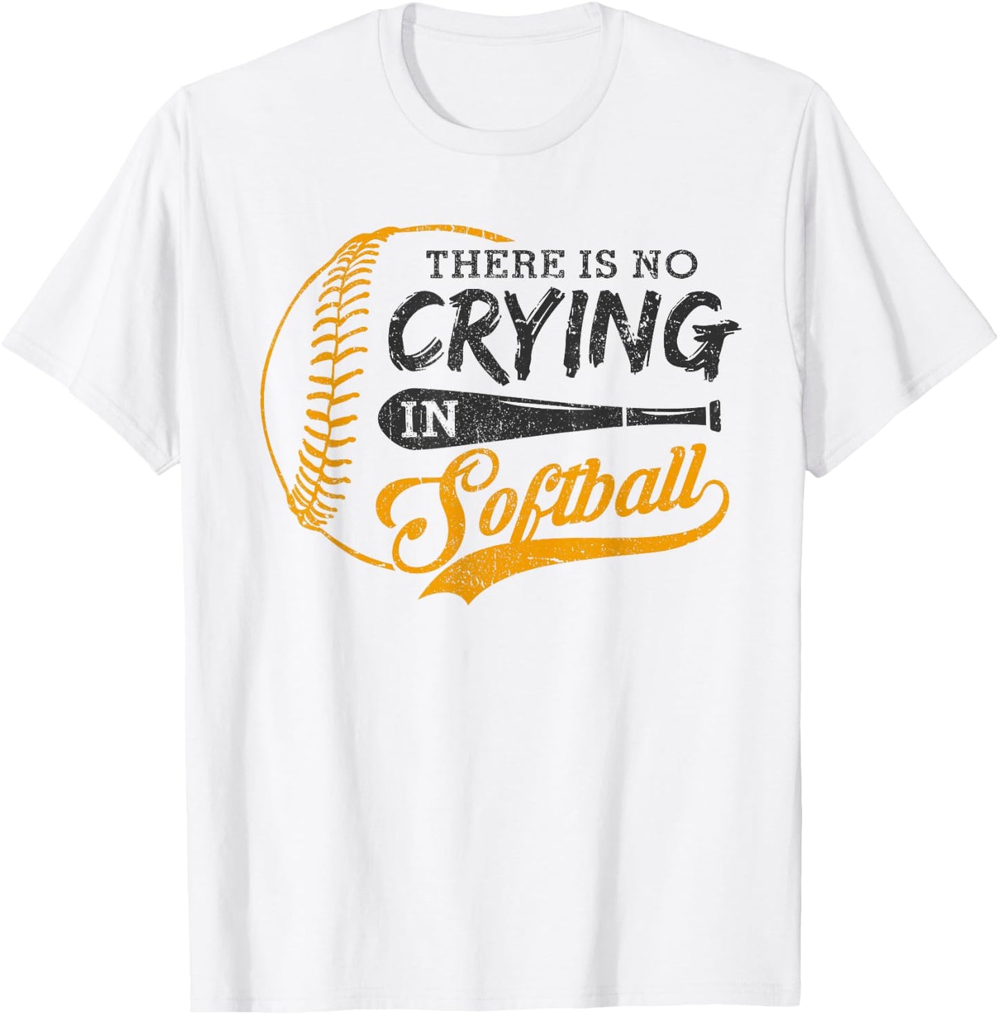 Vintage There Is No Crying In Softball Sports Funny Softball T-Shirt - T-Shirt | White