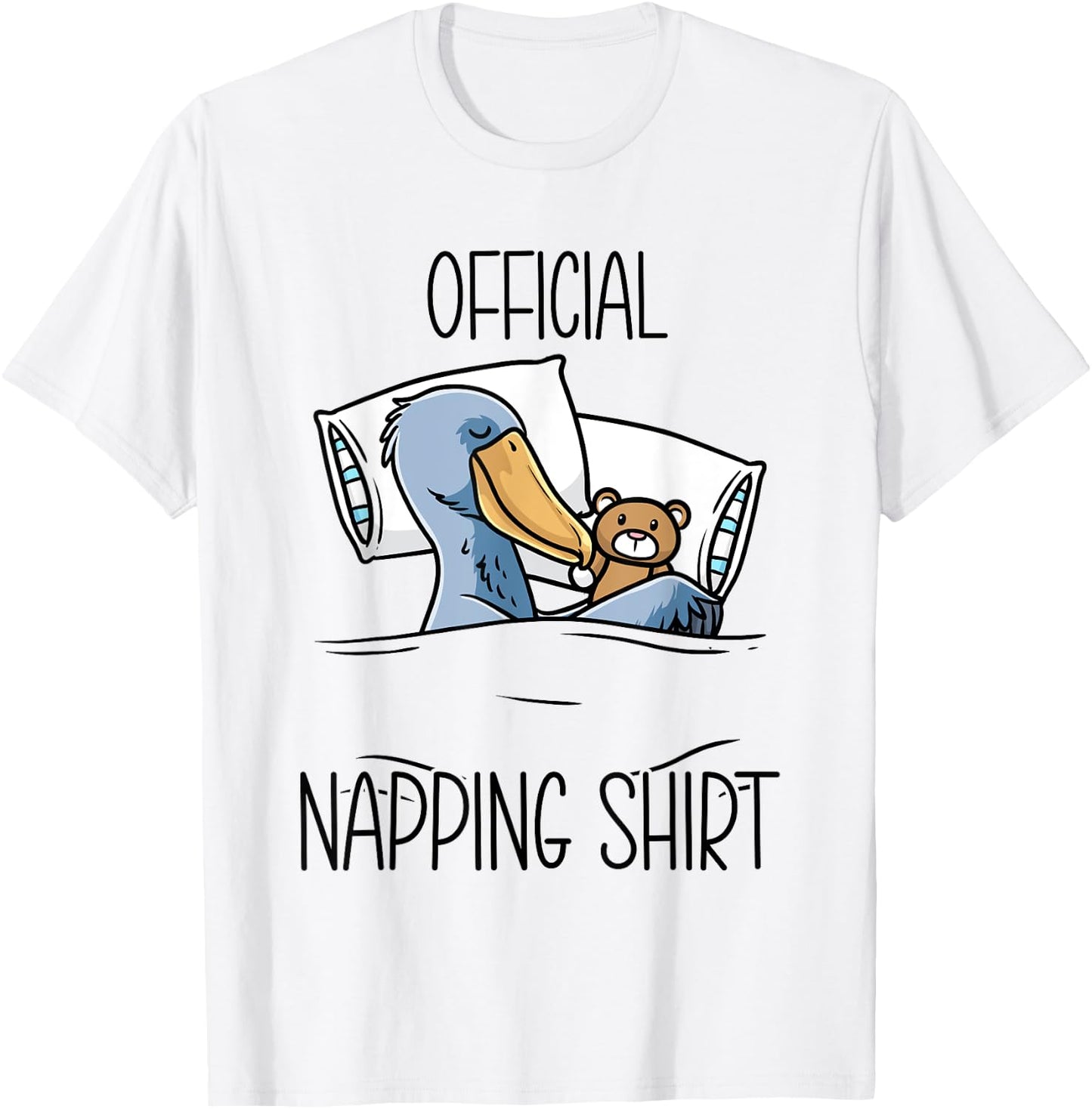 Sleeping Shoebill Bird Hoe-billed Stork With Stuffed Animal T-Shirt - T-Shirt | White