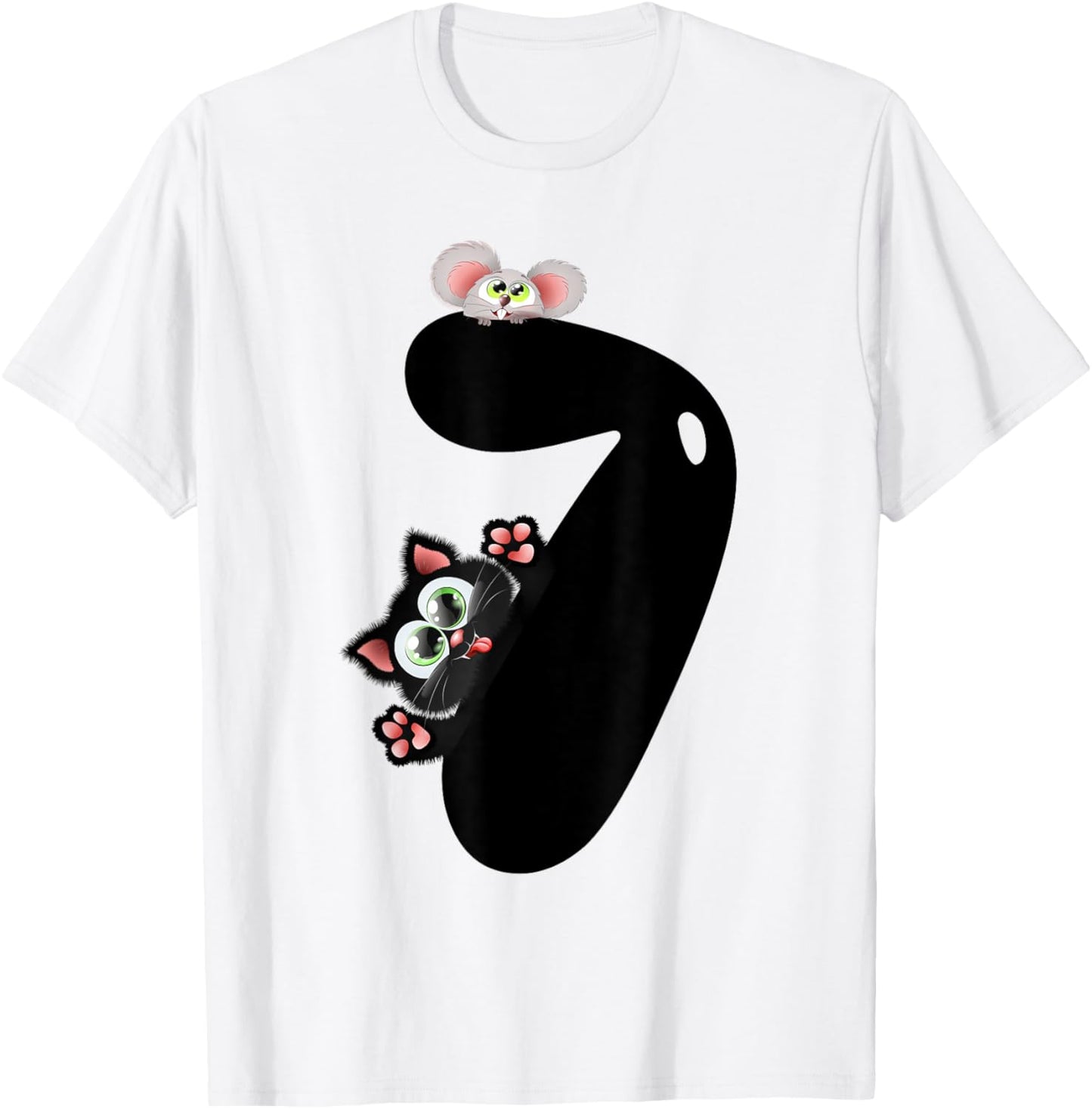 7 Years Old Cat And Mouse 7th Birthday Boy Girl T-Shirt - T-Shirt | White