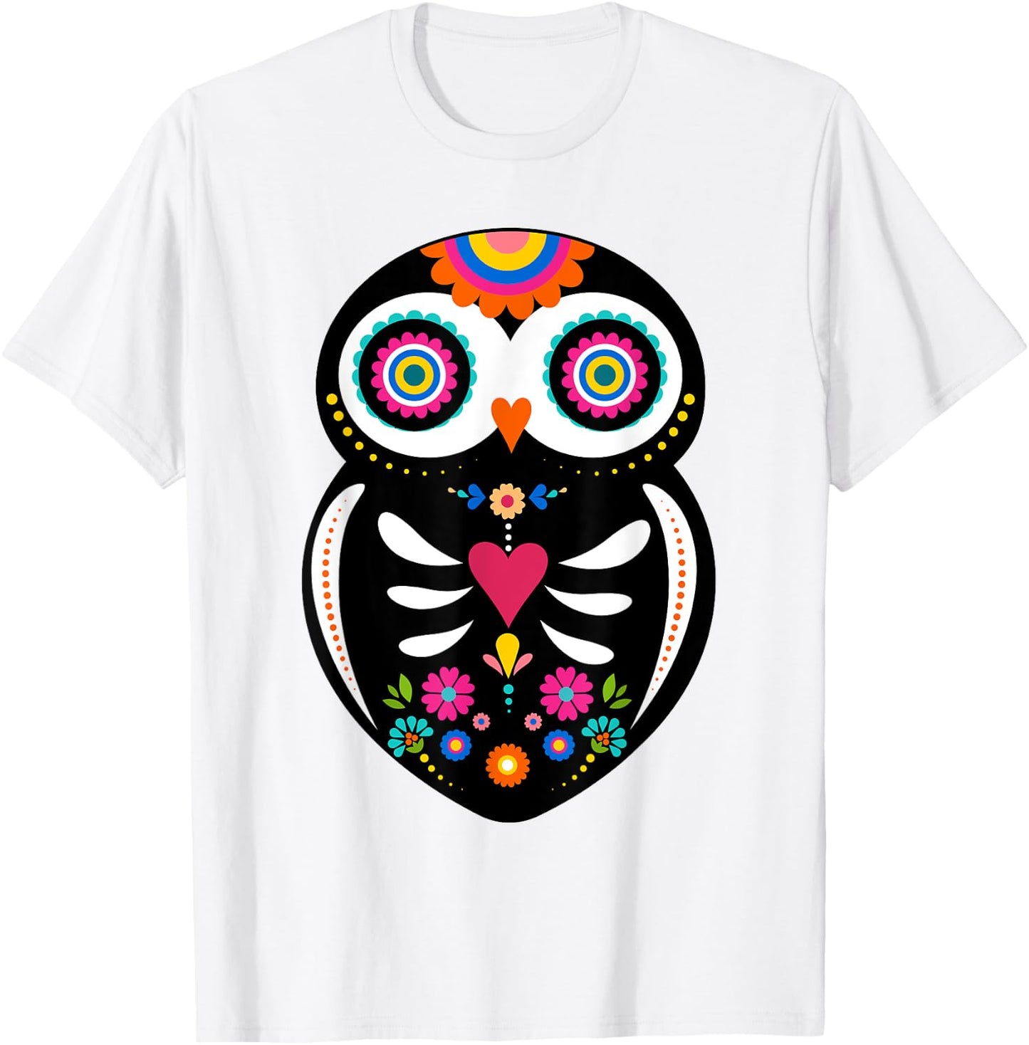 Dia de los Muertos Night Owl Sugar Skull Mexican Halloween T-Shirt - T-Shirt | White