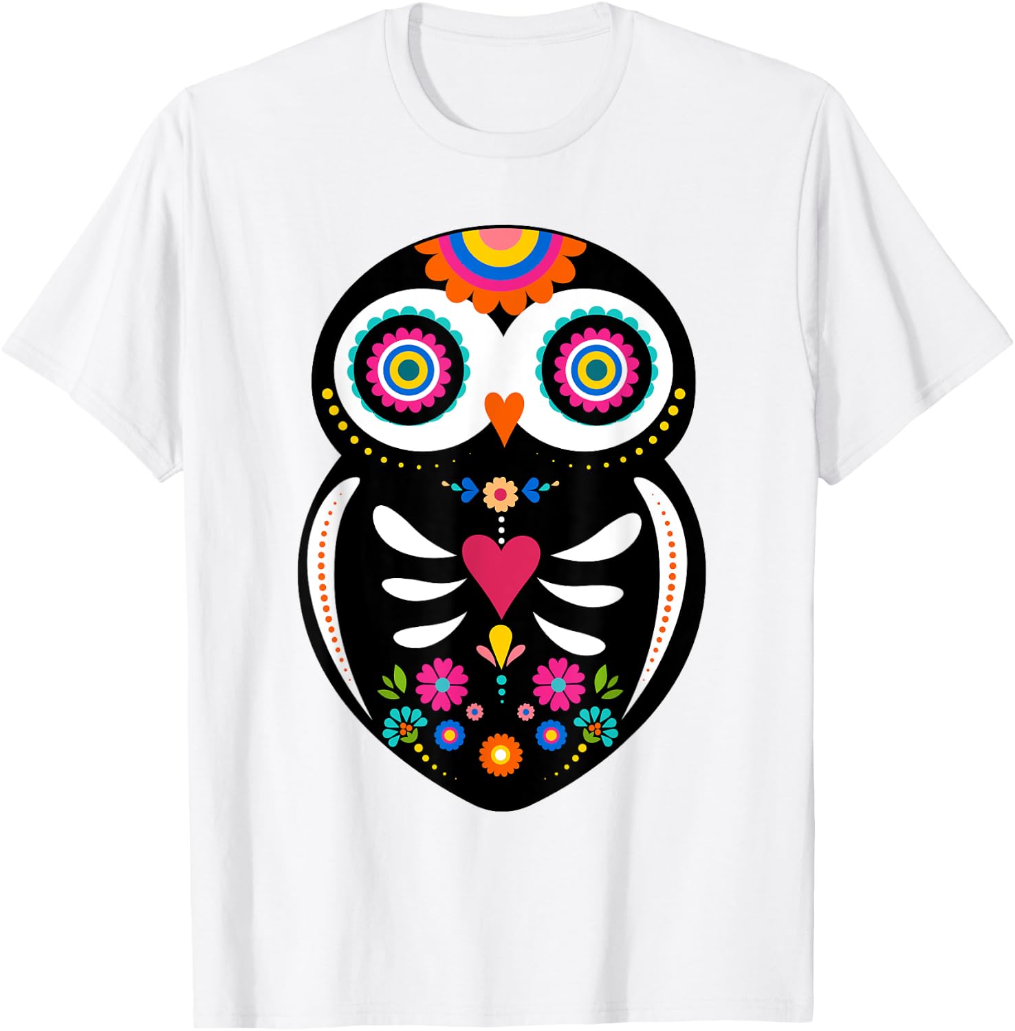 Dia de los Muertos Night Owl Sugar Skull Mexican Halloween T-Shirt - T-Shirt | White